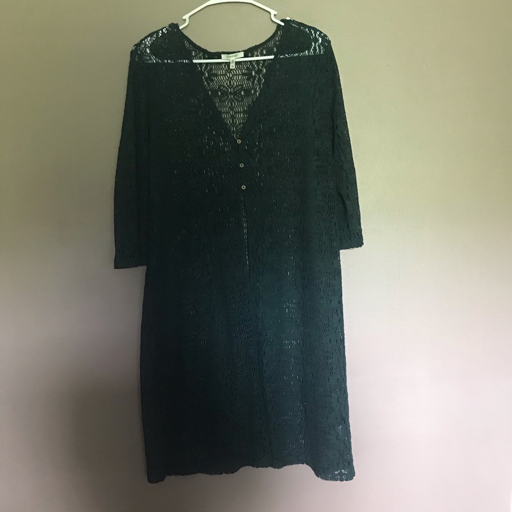 Maurice Medium green Lace look long cardigan